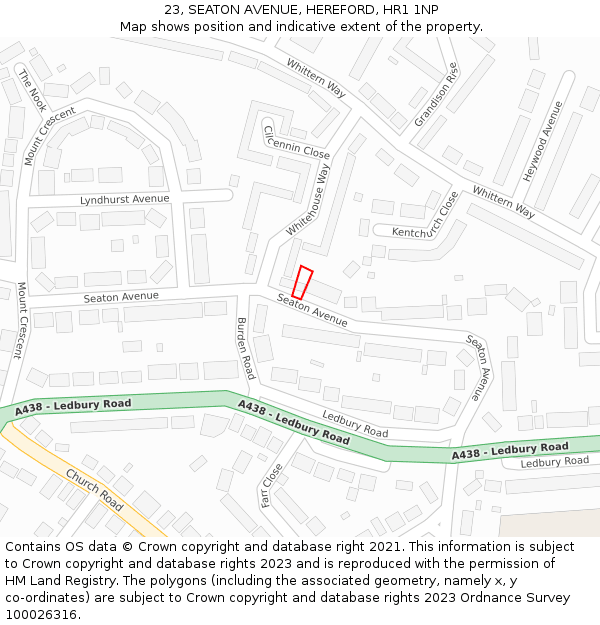 23, SEATON AVENUE, HEREFORD, HR1 1NP: Location map and indicative extent of plot