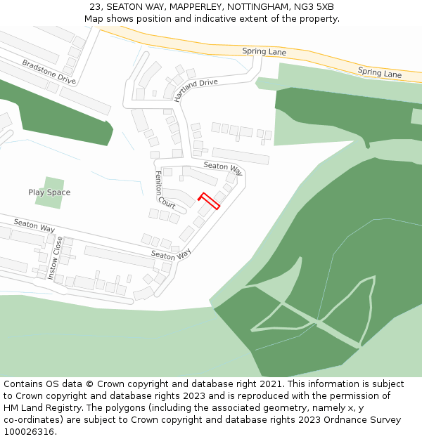 23, SEATON WAY, MAPPERLEY, NOTTINGHAM, NG3 5XB: Location map and indicative extent of plot