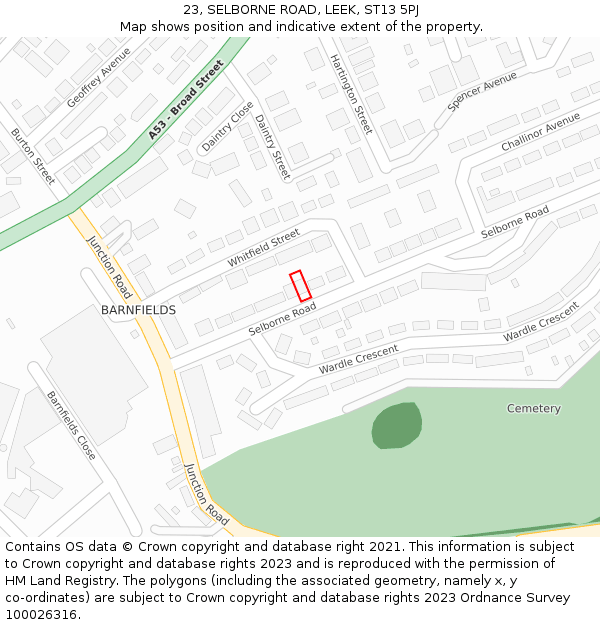 23, SELBORNE ROAD, LEEK, ST13 5PJ: Location map and indicative extent of plot
