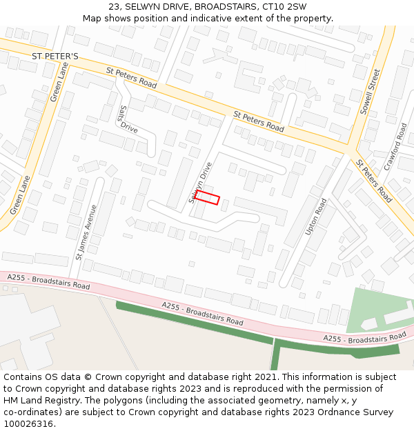 23, SELWYN DRIVE, BROADSTAIRS, CT10 2SW: Location map and indicative extent of plot