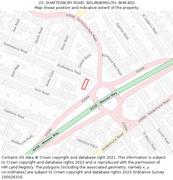 23, SHAFTESBURY ROAD, BOURNEMOUTH, BH8 8SS: Location map and indicative extent of plot