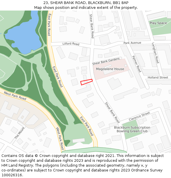 23, SHEAR BANK ROAD, BLACKBURN, BB1 8AP: Location map and indicative extent of plot