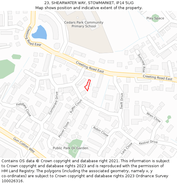 23, SHEARWATER WAY, STOWMARKET, IP14 5UG: Location map and indicative extent of plot