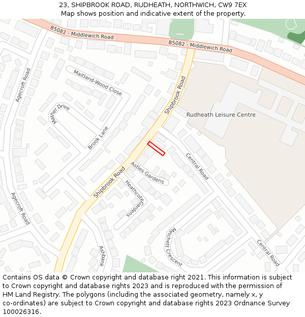 23, SHIPBROOK ROAD, RUDHEATH, NORTHWICH, CW9 7EX: Location map and indicative extent of plot
