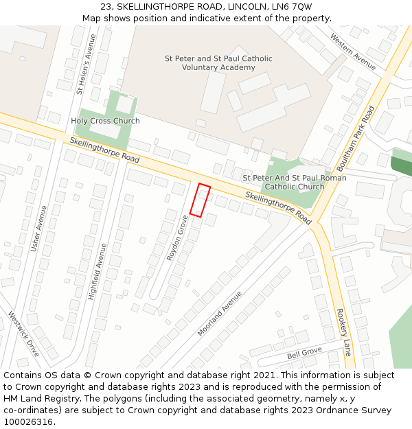 23, SKELLINGTHORPE ROAD, LINCOLN, LN6 7QW: Location map and indicative extent of plot