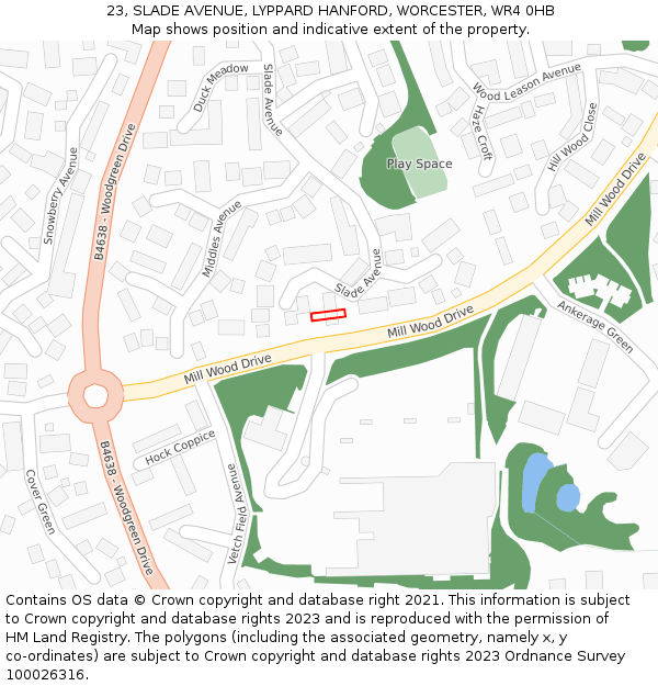 23, SLADE AVENUE, LYPPARD HANFORD, WORCESTER, WR4 0HB: Location map and indicative extent of plot