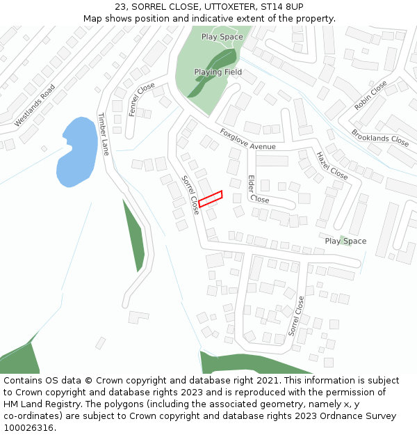 23, SORREL CLOSE, UTTOXETER, ST14 8UP: Location map and indicative extent of plot