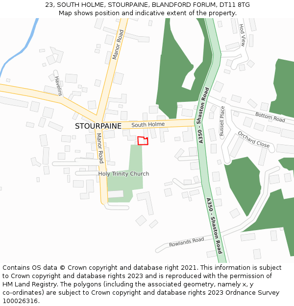 23, SOUTH HOLME, STOURPAINE, BLANDFORD FORUM, DT11 8TG: Location map and indicative extent of plot