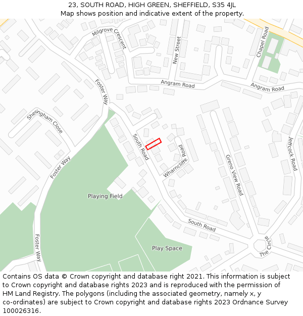 23, SOUTH ROAD, HIGH GREEN, SHEFFIELD, S35 4JL: Location map and indicative extent of plot