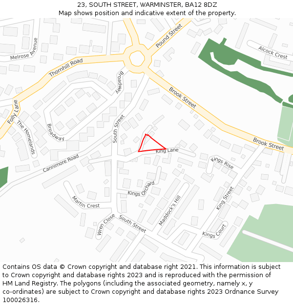 23, SOUTH STREET, WARMINSTER, BA12 8DZ: Location map and indicative extent of plot