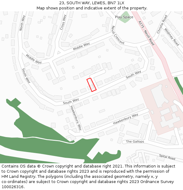 23, SOUTH WAY, LEWES, BN7 1LX: Location map and indicative extent of plot