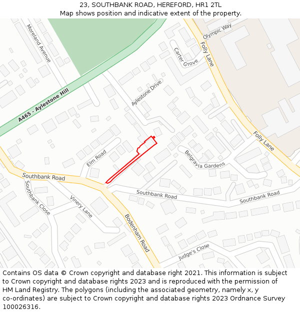23, SOUTHBANK ROAD, HEREFORD, HR1 2TL: Location map and indicative extent of plot