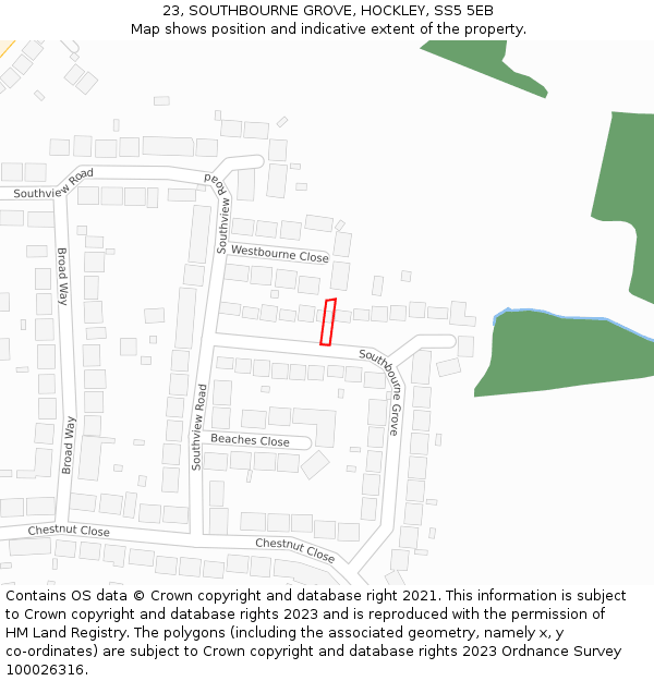 23, SOUTHBOURNE GROVE, HOCKLEY, SS5 5EB: Location map and indicative extent of plot