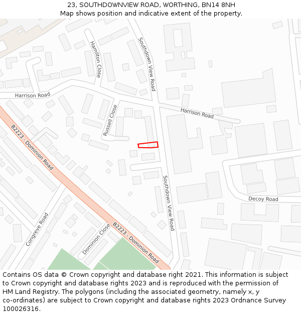23, SOUTHDOWNVIEW ROAD, WORTHING, BN14 8NH: Location map and indicative extent of plot