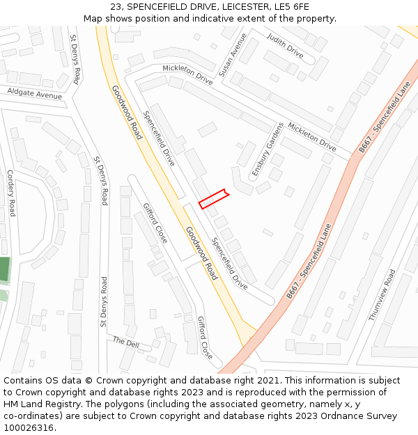 23, SPENCEFIELD DRIVE, LEICESTER, LE5 6FE: Location map and indicative extent of plot