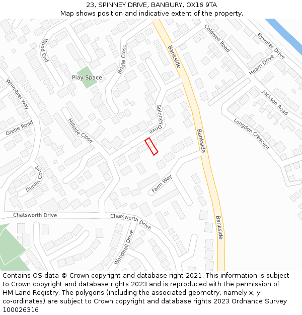 23, SPINNEY DRIVE, BANBURY, OX16 9TA: Location map and indicative extent of plot