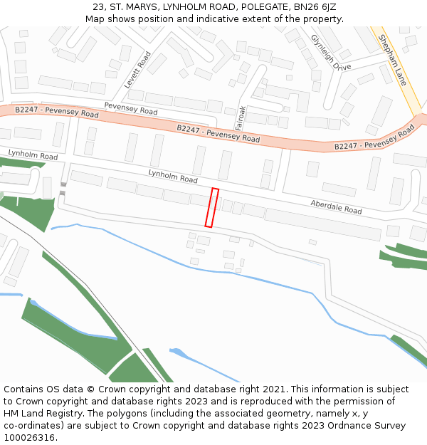 23, ST. MARYS, LYNHOLM ROAD, POLEGATE, BN26 6JZ: Location map and indicative extent of plot