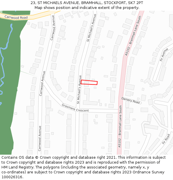 23, ST MICHAELS AVENUE, BRAMHALL, STOCKPORT, SK7 2PT: Location map and indicative extent of plot