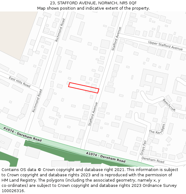 23, STAFFORD AVENUE, NORWICH, NR5 0QF: Location map and indicative extent of plot