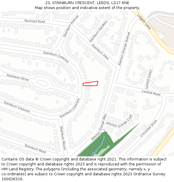 23, STAINBURN CRESCENT, LEEDS, LS17 6NE: Location map and indicative extent of plot