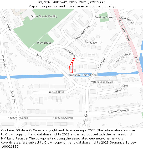 23, STALLARD WAY, MIDDLEWICH, CW10 9PF: Location map and indicative extent of plot