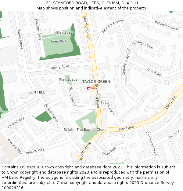 23, STAMFORD ROAD, LEES, OLDHAM, OL4 3LH: Location map and indicative extent of plot