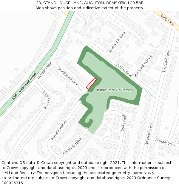 23, STANDHOUSE LANE, AUGHTON, ORMSKIRK, L39 5AR: Location map and indicative extent of plot