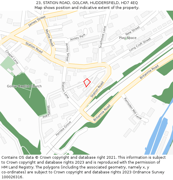 23, STATION ROAD, GOLCAR, HUDDERSFIELD, HD7 4EQ: Location map and indicative extent of plot