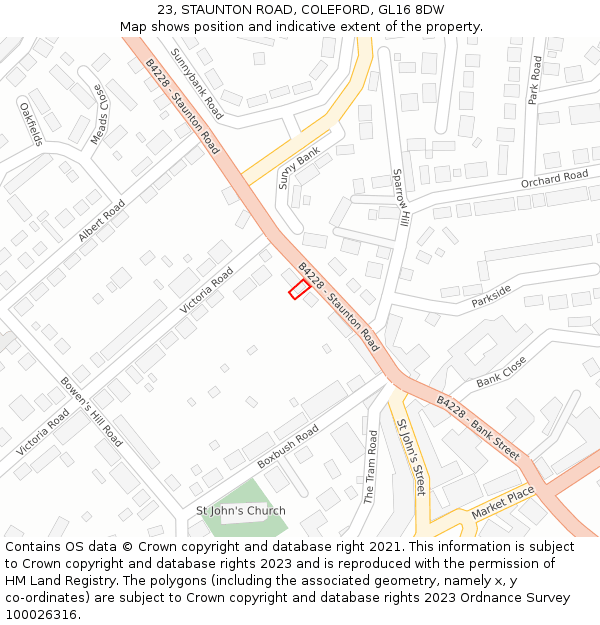23, STAUNTON ROAD, COLEFORD, GL16 8DW: Location map and indicative extent of plot