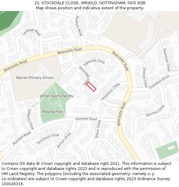 23, STOCKDALE CLOSE, ARNOLD, NOTTINGHAM, NG5 9QB: Location map and indicative extent of plot