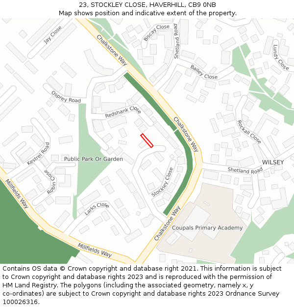 23, STOCKLEY CLOSE, HAVERHILL, CB9 0NB: Location map and indicative extent of plot