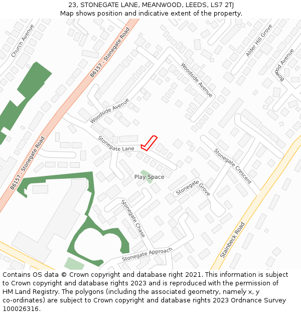 23, STONEGATE LANE, MEANWOOD, LEEDS, LS7 2TJ: Location map and indicative extent of plot