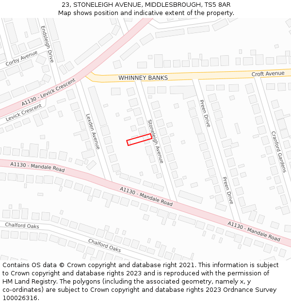 23, STONELEIGH AVENUE, MIDDLESBROUGH, TS5 8AR: Location map and indicative extent of plot