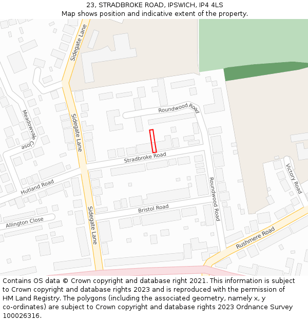 23, STRADBROKE ROAD, IPSWICH, IP4 4LS: Location map and indicative extent of plot
