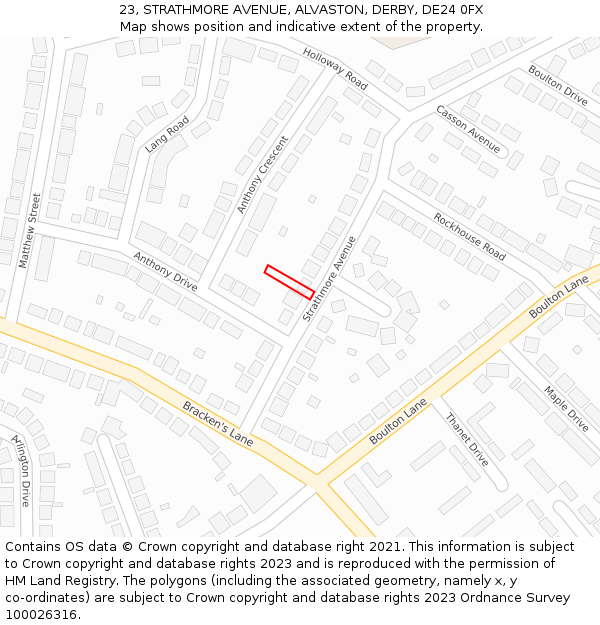 23, STRATHMORE AVENUE, ALVASTON, DERBY, DE24 0FX: Location map and indicative extent of plot