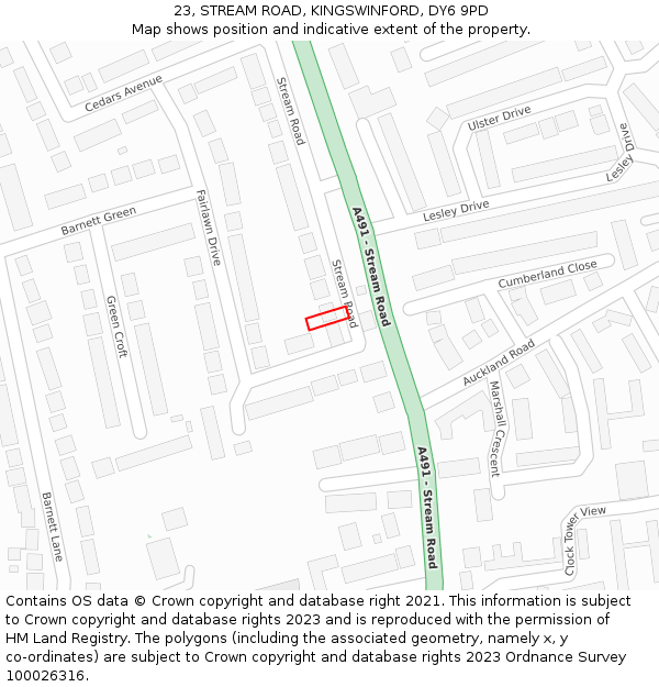23, STREAM ROAD, KINGSWINFORD, DY6 9PD: Location map and indicative extent of plot