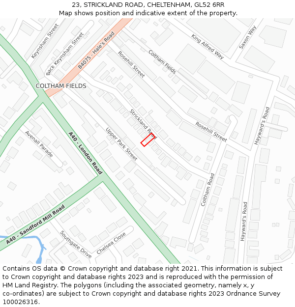 23, STRICKLAND ROAD, CHELTENHAM, GL52 6RR: Location map and indicative extent of plot