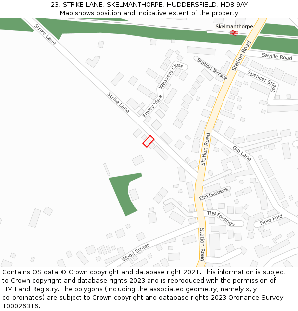 23, STRIKE LANE, SKELMANTHORPE, HUDDERSFIELD, HD8 9AY: Location map and indicative extent of plot