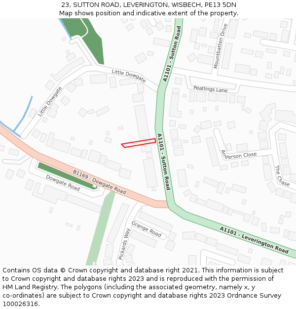 23, SUTTON ROAD, LEVERINGTON, WISBECH, PE13 5DN: Location map and indicative extent of plot