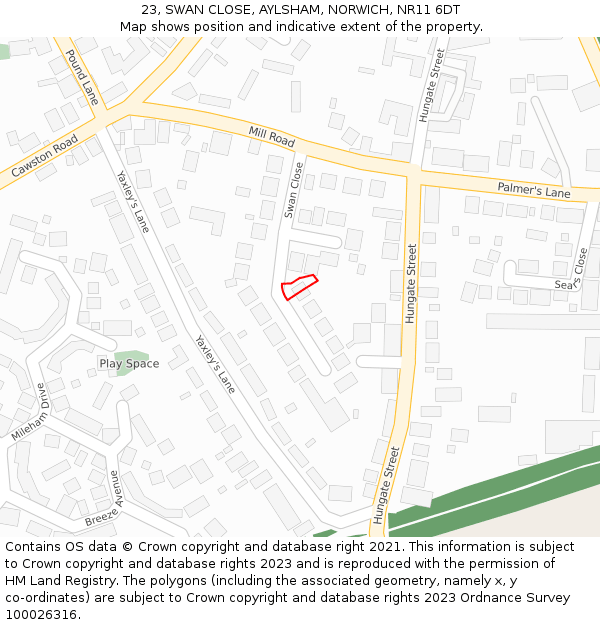 23, SWAN CLOSE, AYLSHAM, NORWICH, NR11 6DT: Location map and indicative extent of plot