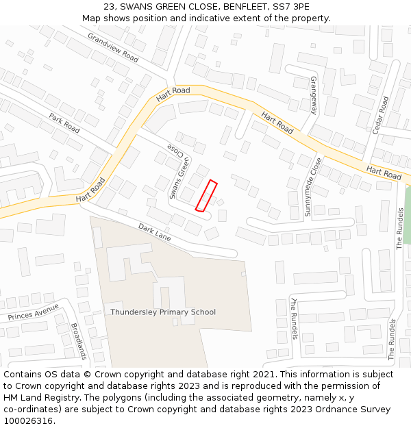 23, SWANS GREEN CLOSE, BENFLEET, SS7 3PE: Location map and indicative extent of plot