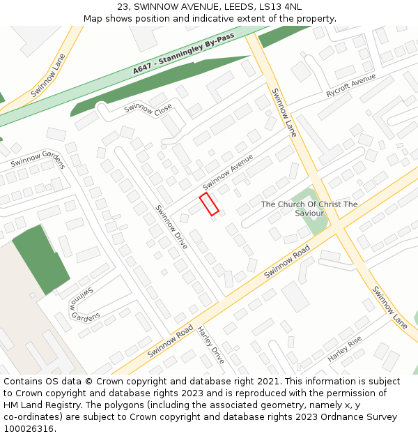 23, SWINNOW AVENUE, LEEDS, LS13 4NL: Location map and indicative extent of plot