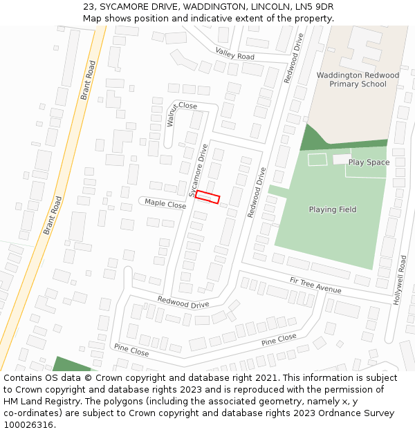 23, SYCAMORE DRIVE, WADDINGTON, LINCOLN, LN5 9DR: Location map and indicative extent of plot