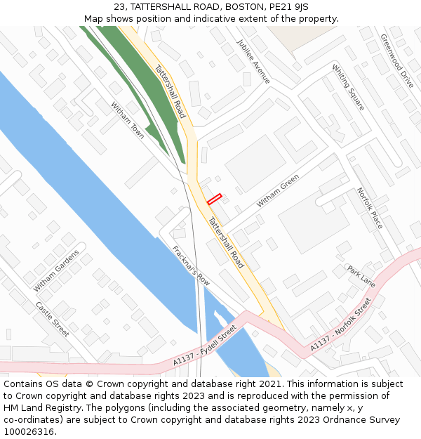 23, TATTERSHALL ROAD, BOSTON, PE21 9JS: Location map and indicative extent of plot