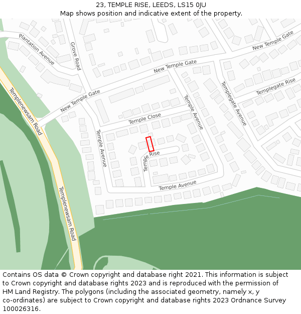 23, TEMPLE RISE, LEEDS, LS15 0JU: Location map and indicative extent of plot