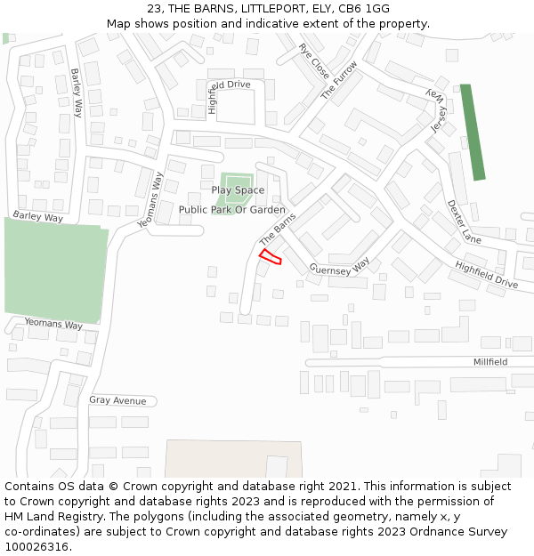 23, THE BARNS, LITTLEPORT, ELY, CB6 1GG: Location map and indicative extent of plot
