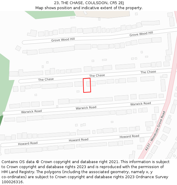 23, THE CHASE, COULSDON, CR5 2EJ: Location map and indicative extent of plot