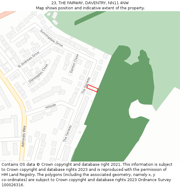 23, THE FAIRWAY, DAVENTRY, NN11 4NW: Location map and indicative extent of plot