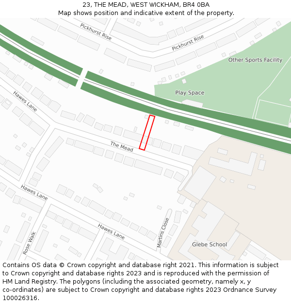 23, THE MEAD, WEST WICKHAM, BR4 0BA: Location map and indicative extent of plot