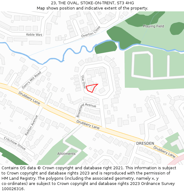 23, THE OVAL, STOKE-ON-TRENT, ST3 4HG: Location map and indicative extent of plot